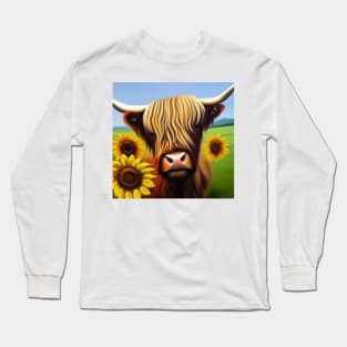 Highland Cow with Sunflowers Long Sleeve T-Shirt